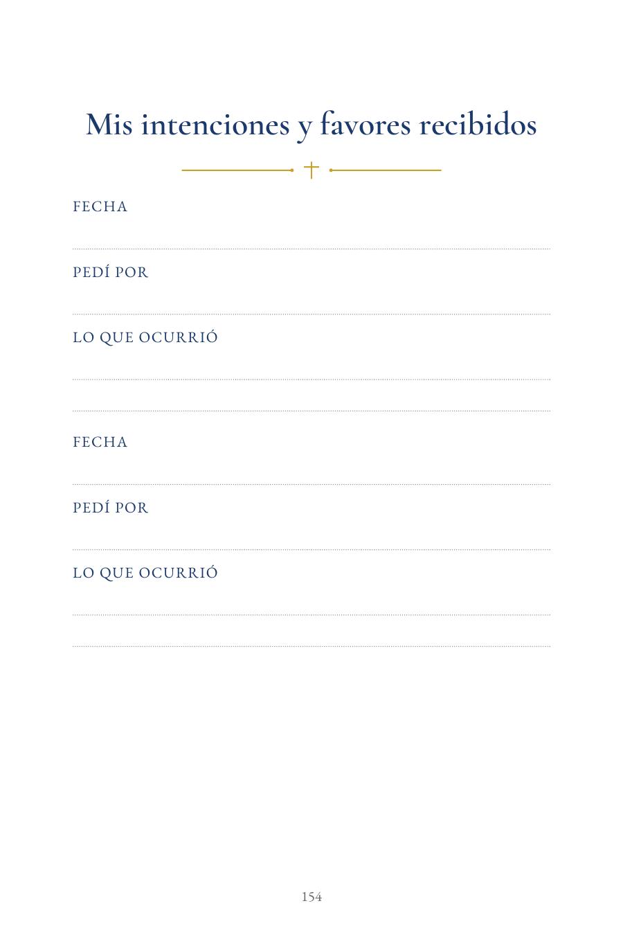 Página interior: espacio para escribir las intenciones de cada día